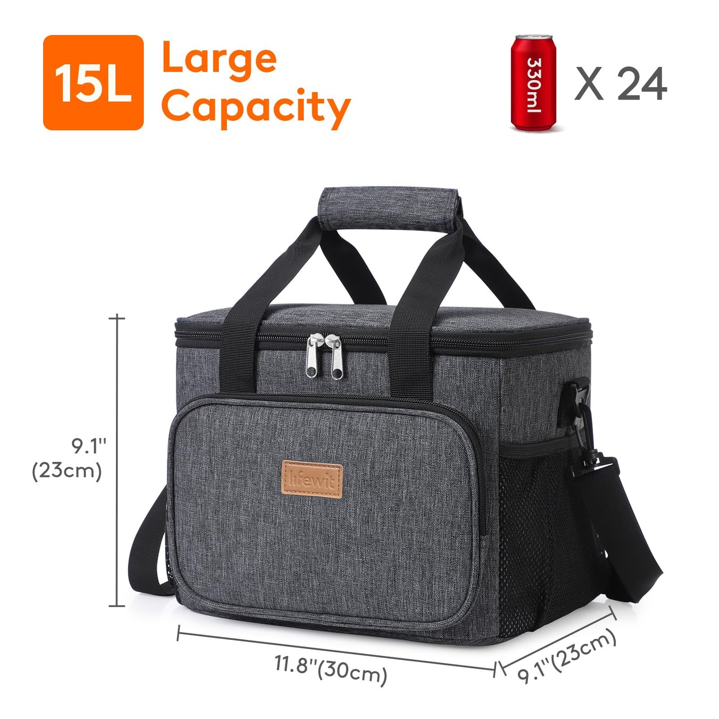 Lifewit Large Lunch Bag, Insulated Lunch Box, Soft Cooler Cooling Tote for Adult Men Women, Dark Gray 24-Can (15L)
