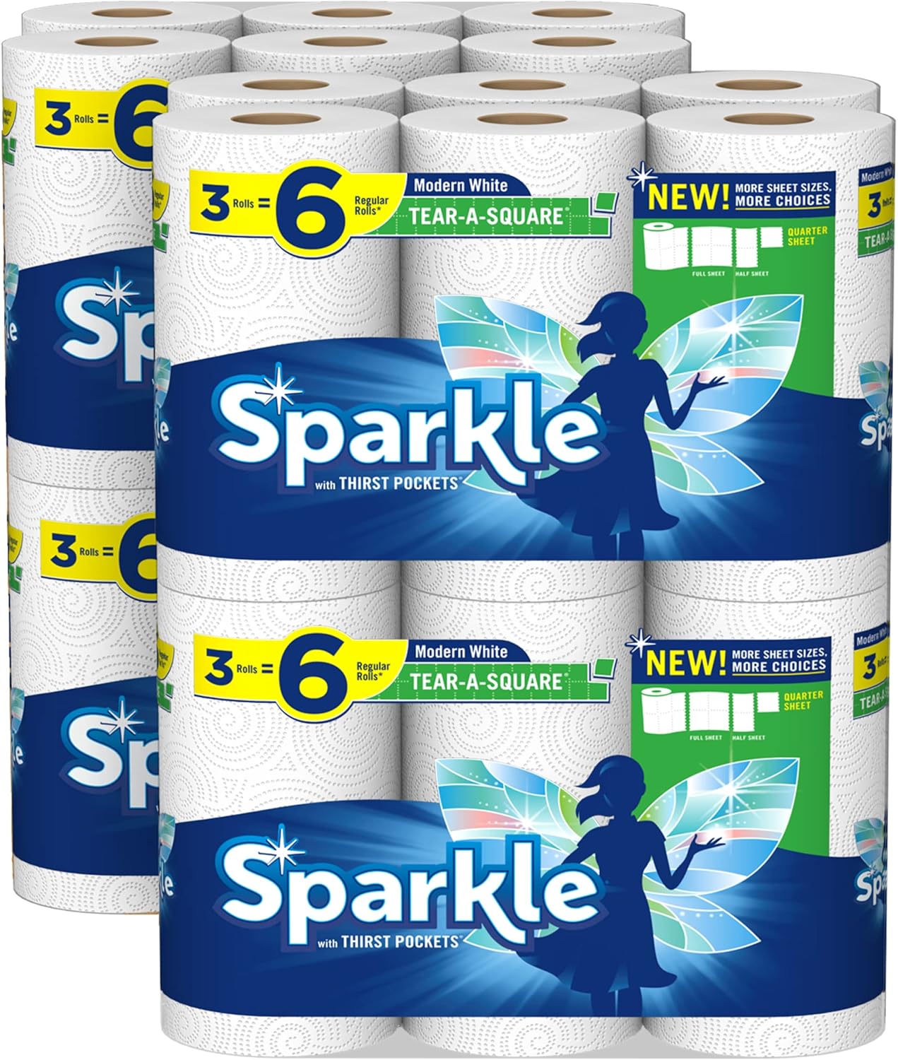 Sparkle® Tear-A-Square® Paper Towels - 24 Double Rolls for Convenient Cleaning | 48 Regular Rolls
