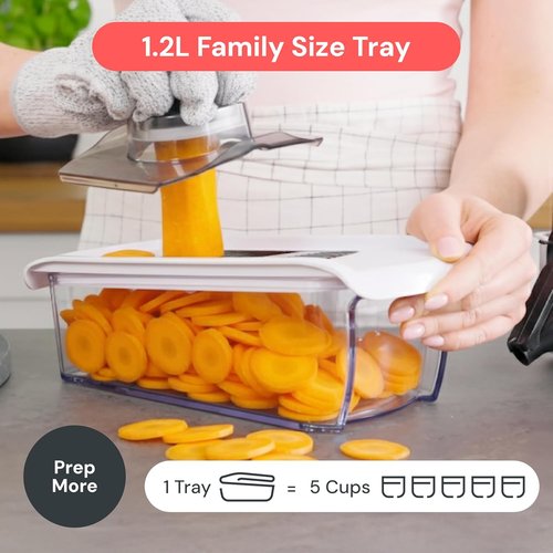 Fullstar Mandoline Slicer - 6-in-1 Kitchen Tool with Safety Glove | Versatile Fruit, Cheese, and Veggie Cutter (White)