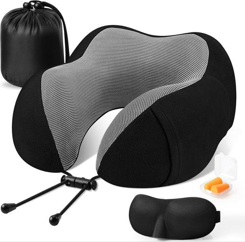 CloudBliss Travel Pillow - Premium Memory Foam Neck Support for Comfortable Sleep | Black