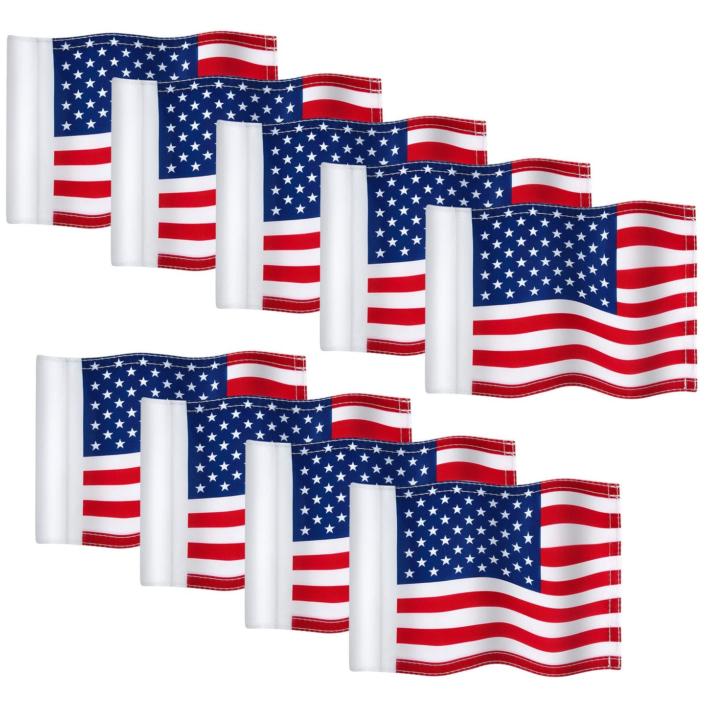Moukeren 9 Pcs Golf Flag 8 x 6 Inch Putting Green Standard Practice American USA Double Side 420d Nylon for Indoor Outdoor Backyard Veterans Day Patriotic(hole Diameter 0.51)