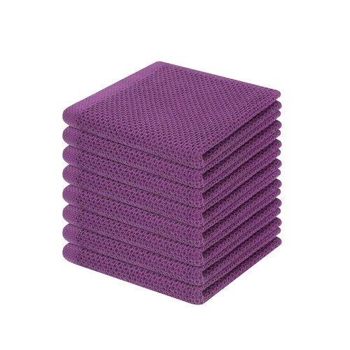 Homaxy 100% Cotton Waffle Weave Kitchen Dish Cloths, Ultra Soft Absorbent Quick Drying Dish Towels, 12 x 12 Inches, 8-Pack, Purple