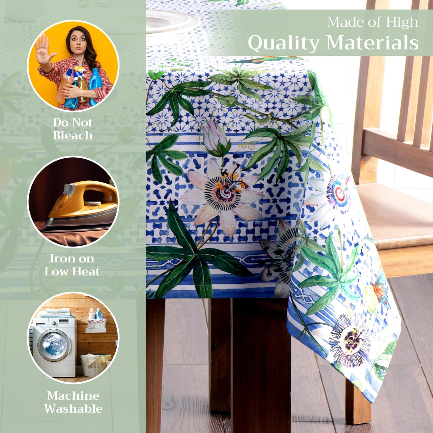 Maison d' Hermine Table Cloth Square Table 100% Cotton 60 x 60 Inches Tablecloth Reusable Decorative for Dining Kitchen Room Farmhouse Home Gifts for Mothers Day Spring Summer - Passiflora