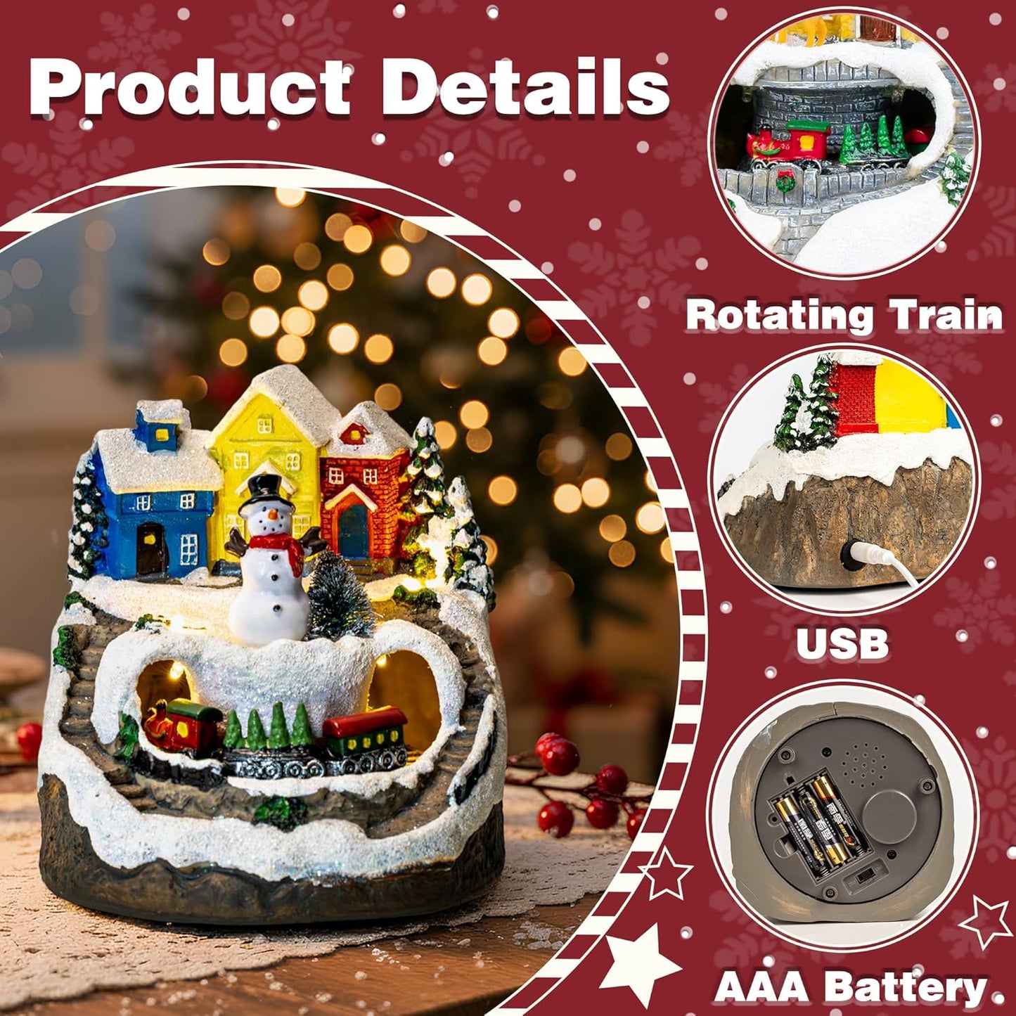 MXwcy Christmas Village House - Moving Train & Music, LED Lighted Snowman Figurine | Holiday Decor Collectible