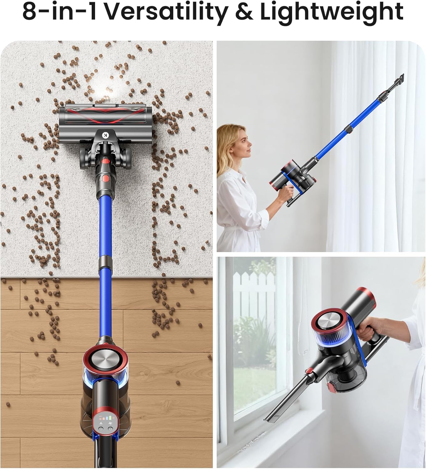 NADALY Cordless Vacuum Cleaner - 550W, 45Kpa Suction, 65 Minutes Runtime | 8-in-1 Lightweight Design for Home & Pet Hair