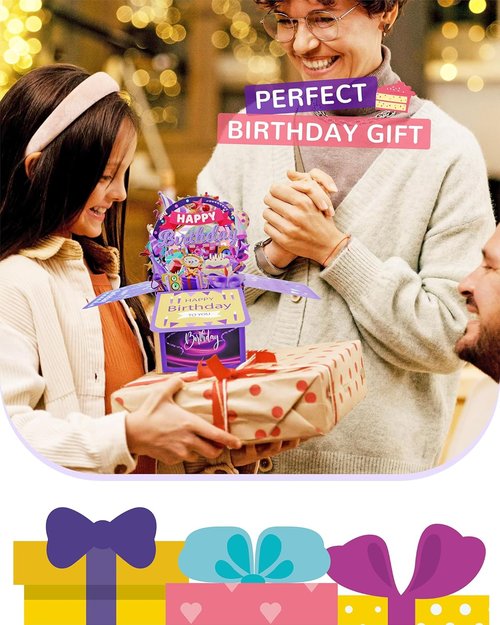 3D Birthday Gift Box - Unique Pop-Up Card with Blank Greeting Card & Envelope for Women