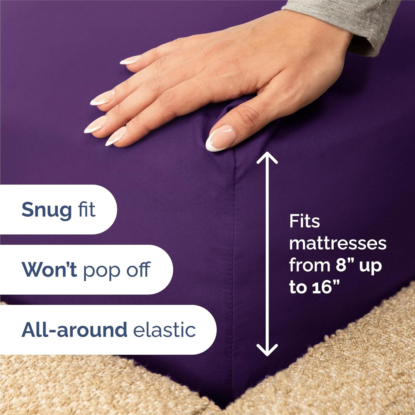 Split King Size 5-Piece Sheet Set - Comfy Cooling Bed Sheets | Luxury Hotel Quality - Deep Pockets, Soft, Wrinkle-Free - Oeko-Tex Certified - Purple