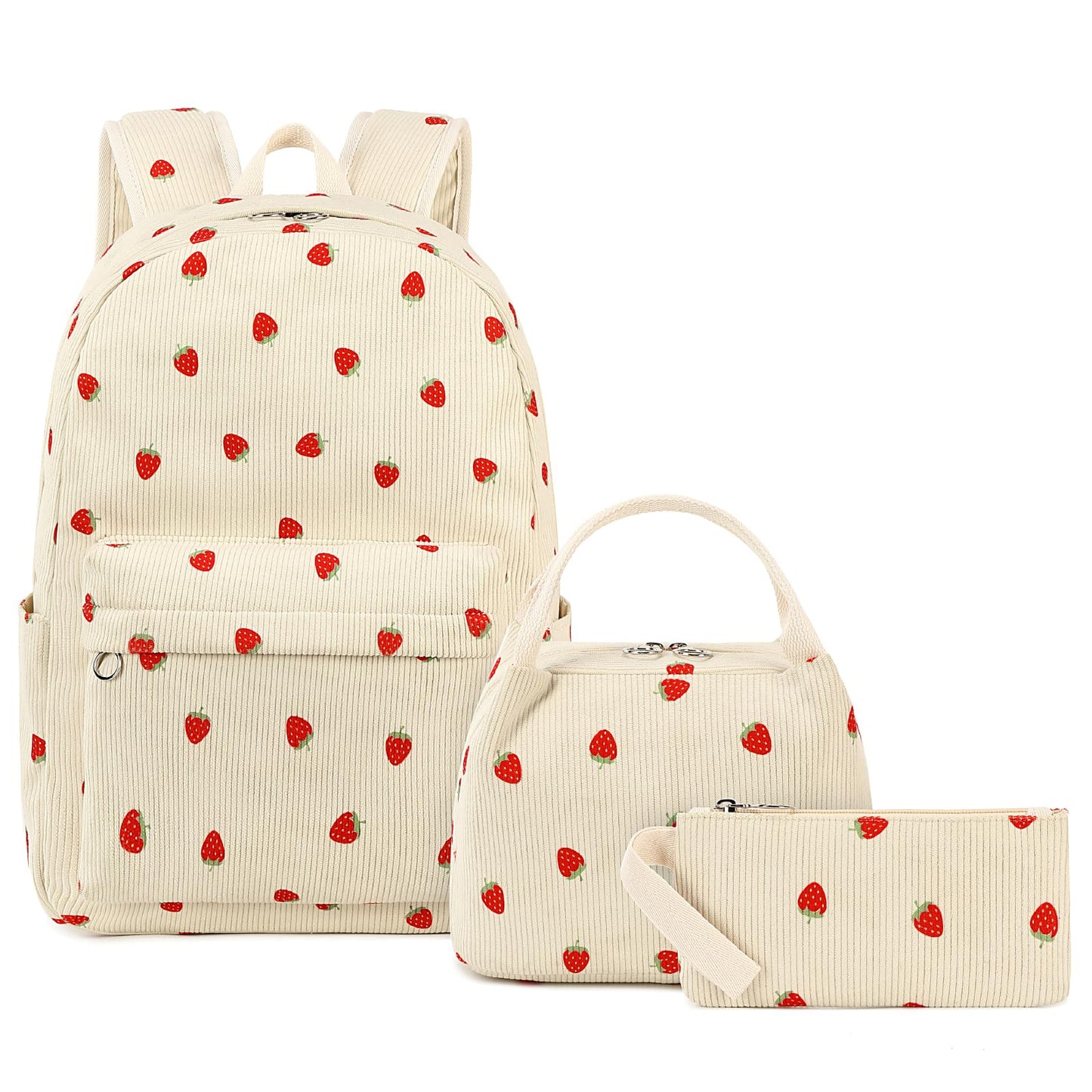FADOVYE Kids Backpack for Girls Women School Bag Laptop Backpack Casual Daypacks with Lunch Box Pencil Case for Preschool Kindergarten Elementary Bookbag, Strawberry