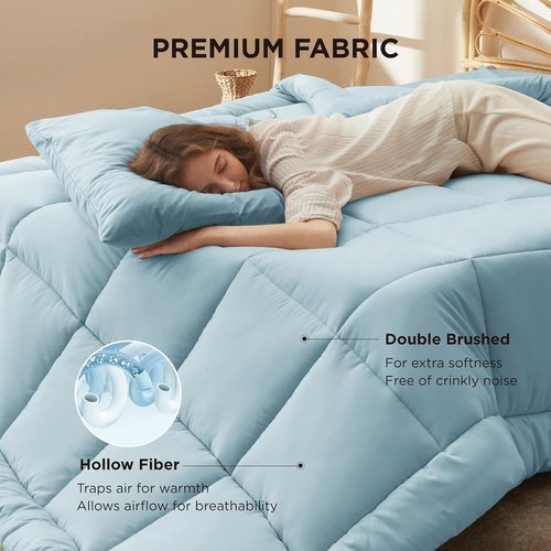 Bedsure Comforter Duvet Insert - All-Season Twin XL Quilted Down Alternative Blanket, Light Spa Blue 92x68 Inches