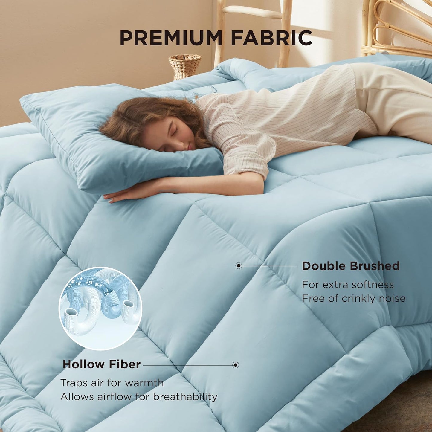 Bedsure Comforter Duvet Insert - Quilted Twin XL All-Season Down Alternative Blanket, Light Spa Blue 92x68 Inches