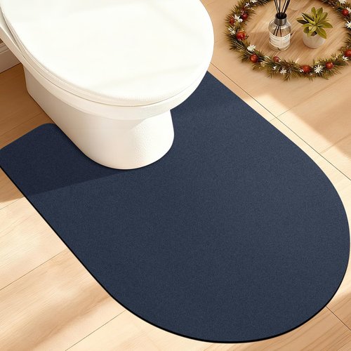 ACCUMTEK Toilet Rugs, Ultra Thin Absorbent Contour Bathroom Rugs for Toilet, Dry Quickly, Machine Washable, Upgrade Backing Non-Slip Bath Mat, Dark Blue/Solid/U-Shaped 24"x20"