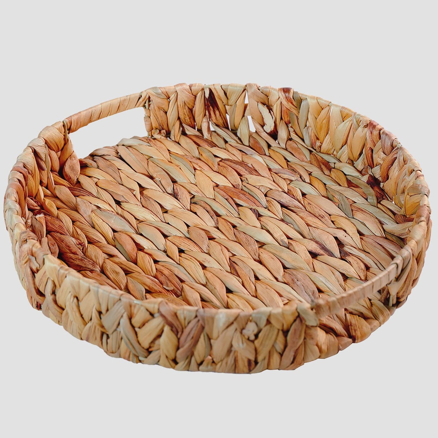 ZKZNsmart 2 Pcs Large Round Water Hyacinth Storage Baskets, Hand-Woven Natural Grass Weaving Trays with Built-in Handles, Wicker Serving Trays for Fruit, Arts, Crafts, and Home Decor (13" & 10.6")