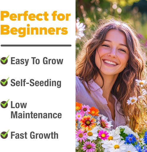 Home Grown Wildflower Seeds Mix - 90,000+ Non-GMO Perennial Seeds for Butterflies & Pollinators | 3oz, 24 Varieties