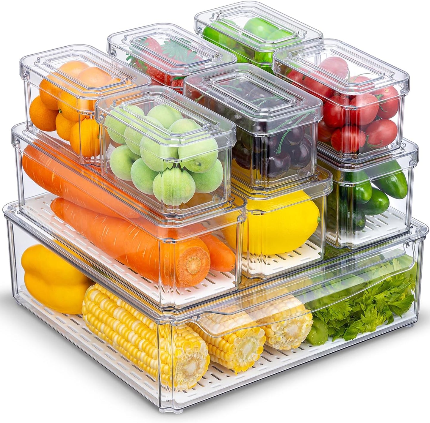 KUMD Clear Fridge Organizer Bins - 10-Pack Stackable Storage Containers with Lids, BPA-Free & Anti-Slip Base