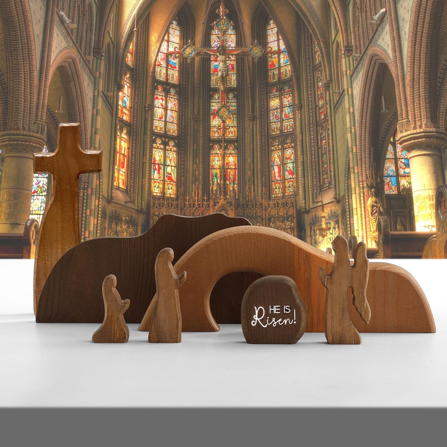 FARGEPENN Wooden Nativity Set, The Empty Tomb Easter Scene, Christian Cross Decorations, Decorations Religious Jesus Tomb Easter Kit Display for The Home, Tabletop, Office