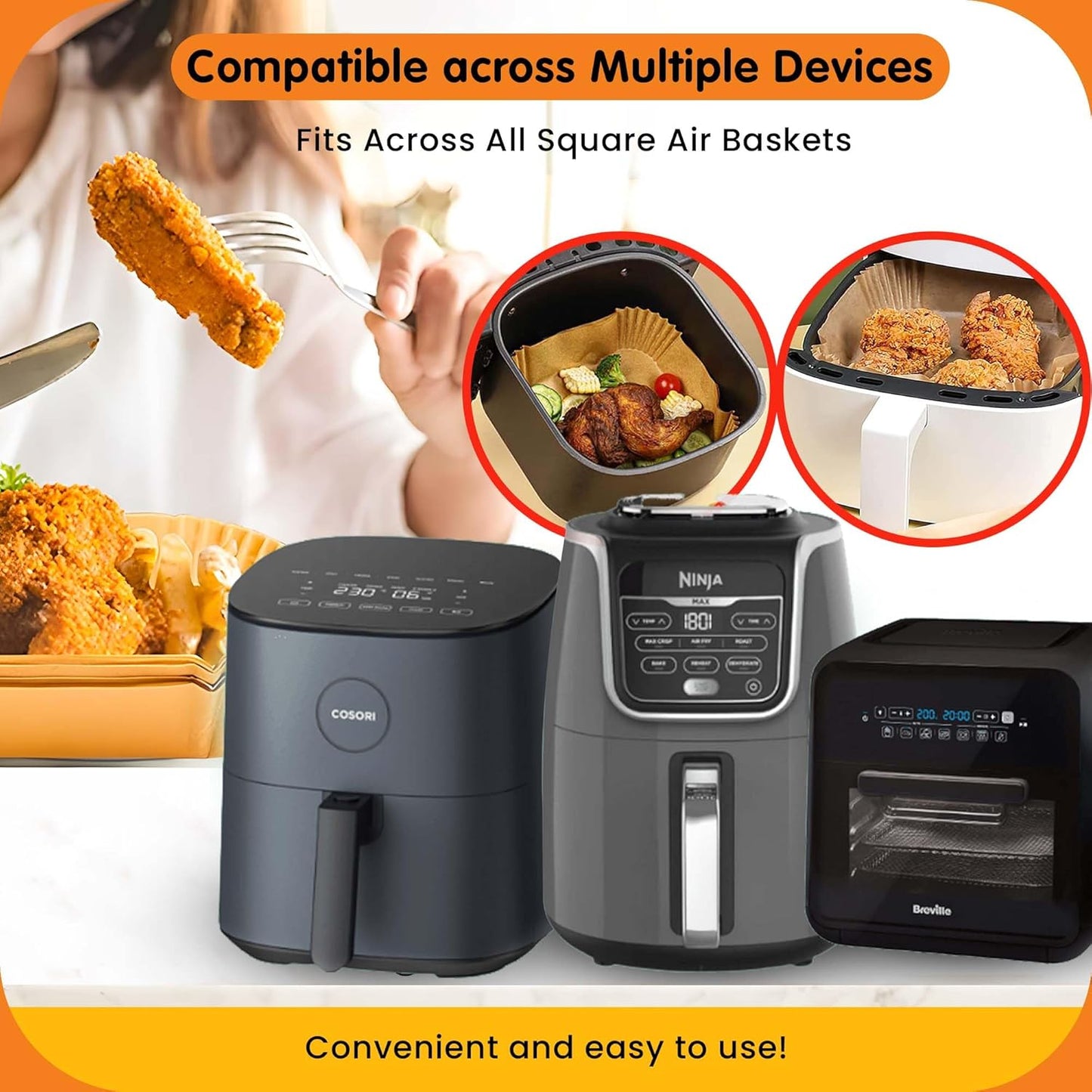 UrbanAir 8-Inch Square Air Fryer Paper Liners - 125 Pcs Non-Stick, Heat-Resistant, Bleach-Free | Perfect Fit for Easy Cleanup