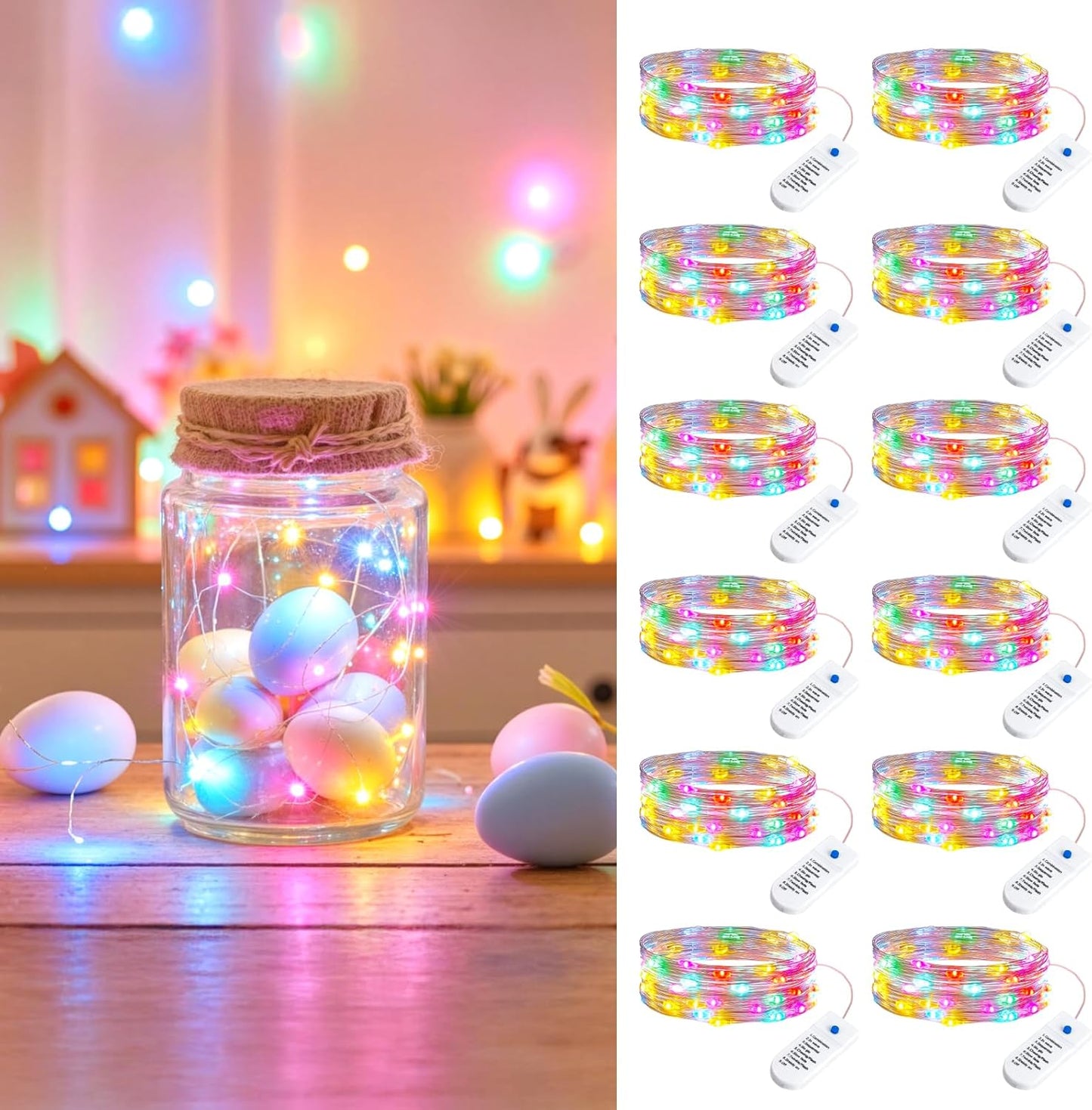 Minetom 20 LED Fairy Lights - 7ft Battery Operated Pastel Christmas & Easter Decor | Waterproof Silver Wire