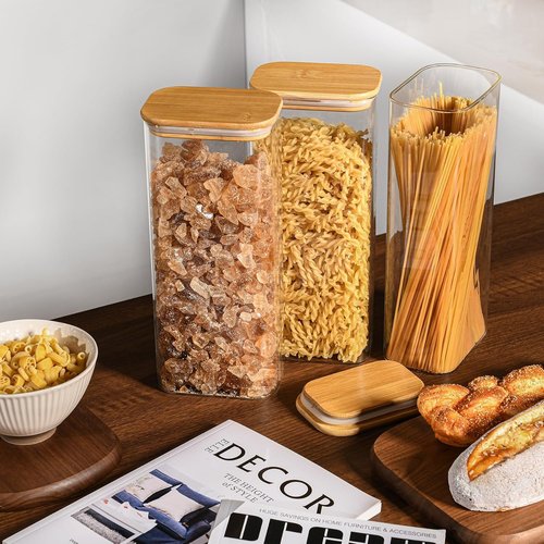 D2scrma Airtight Glass Storage Containers - 71oz Rectangle Set of 3 with Bamboo Lids | Ideal for Pantry Organization