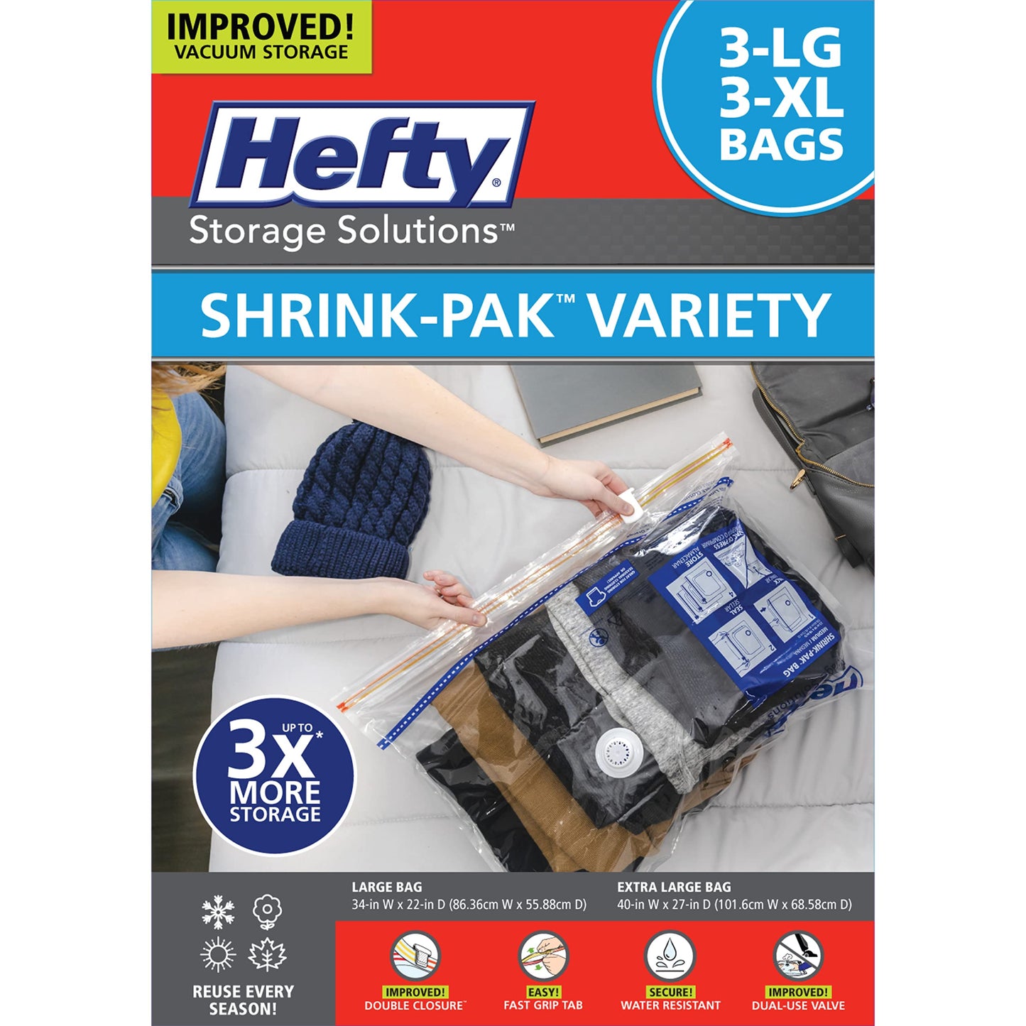 Shrink-Pak Space Bags Vacuum Storage Bags for Bedding Jumbo Compression 3 Pack Clear for Comforters Blankets (3 Jumbo/Bedding Solo)