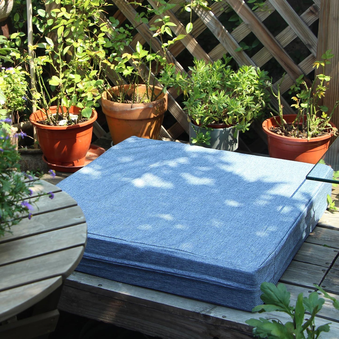 Skiennix Patio Seat Cushion Covers - Waterproof Washable Slipcovers for Outdoor Furniture | Denim Blue, 24" x 24" x 4" (4 Covers)