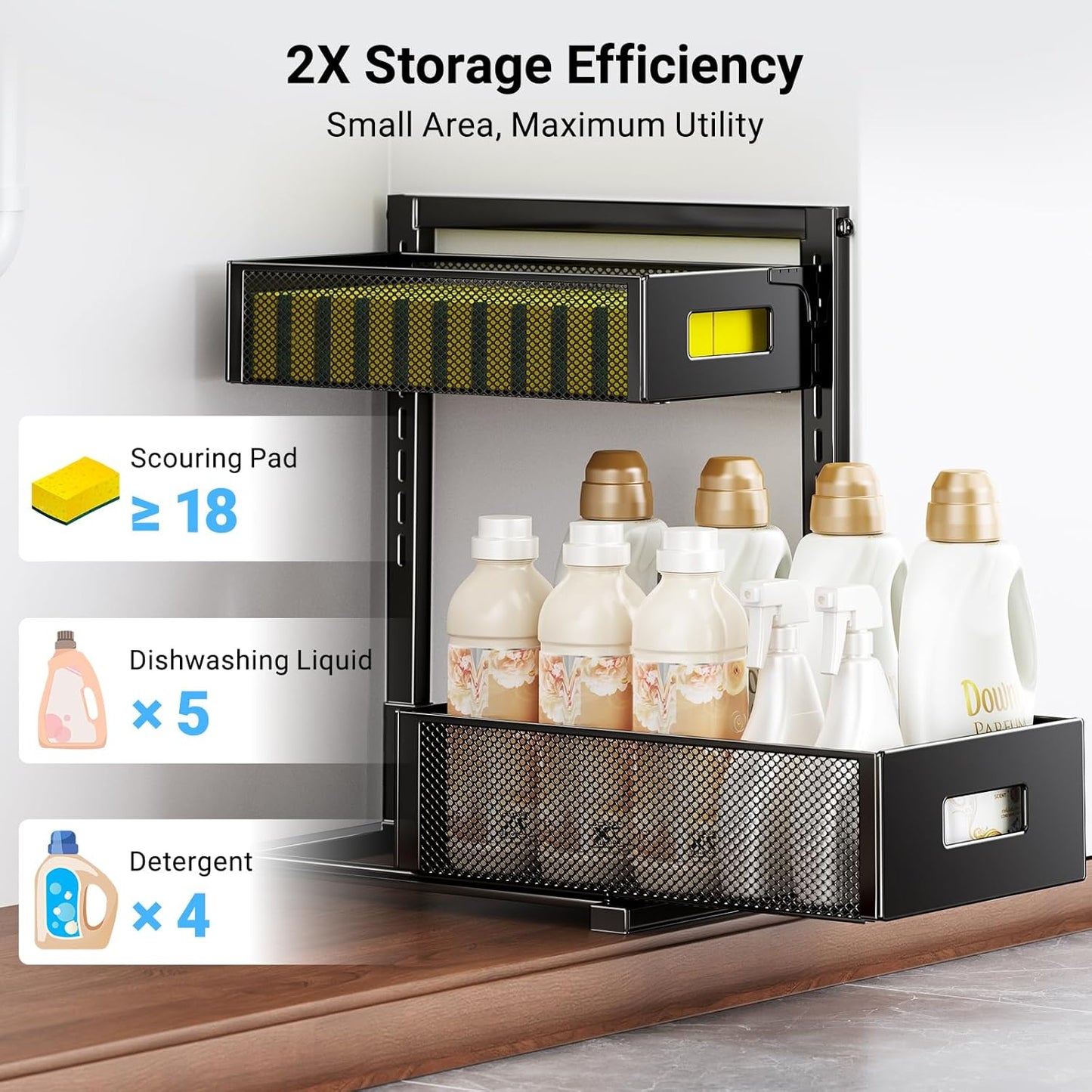 TISTAYA Under Sink Organizer - Metal Slide-Out Cabinet Storage for Kitchen & Bathroom | Black