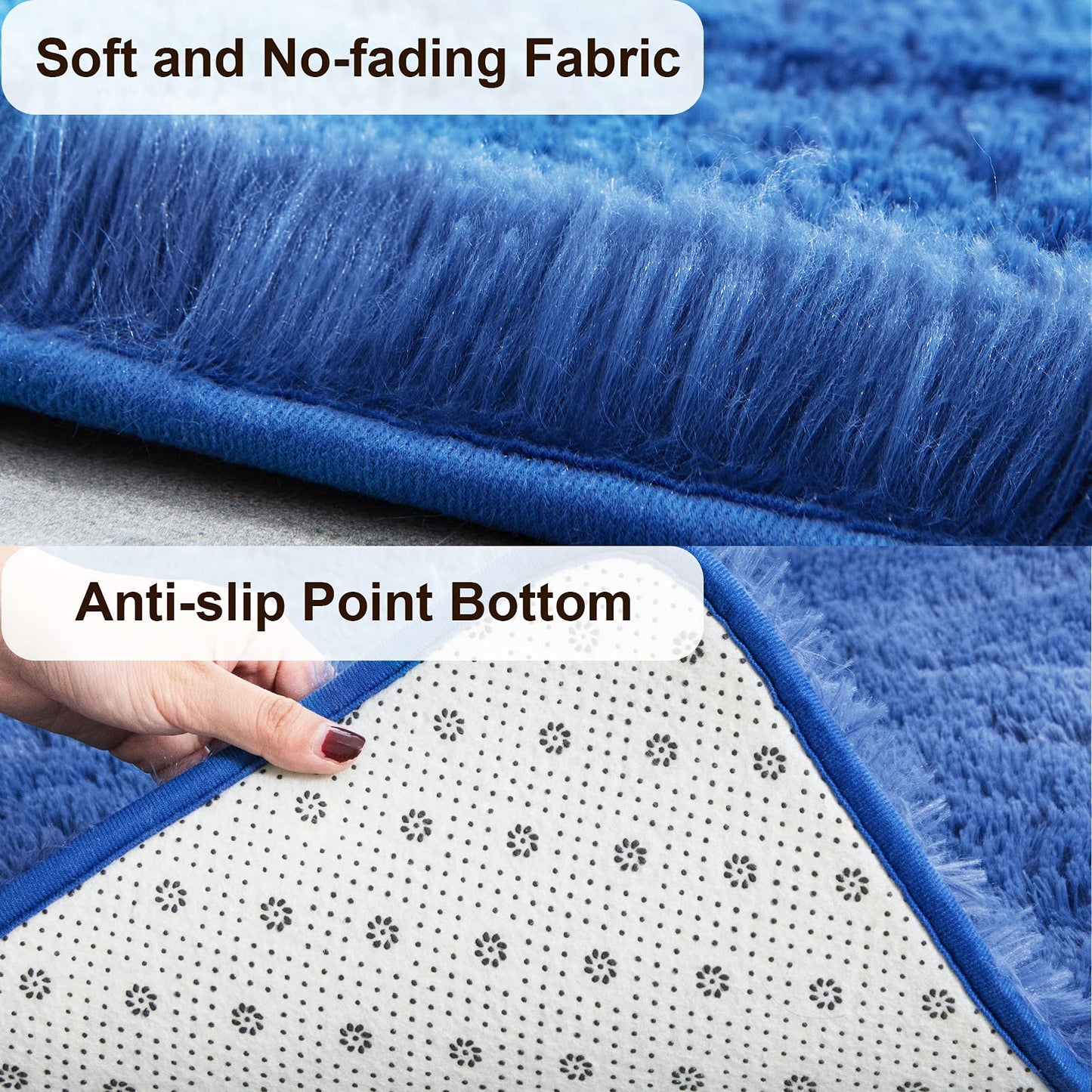 TWINNIS Super Soft Shaggy Rugs Fluffy Carpets, 5x8 Feet, Indoor Modern Plush Area Rugs for Living Room Bedroom Kids Room Nursery Home Decor, Upgrade Anti-Skid Rectangular Fuzzy Rug, Indigo