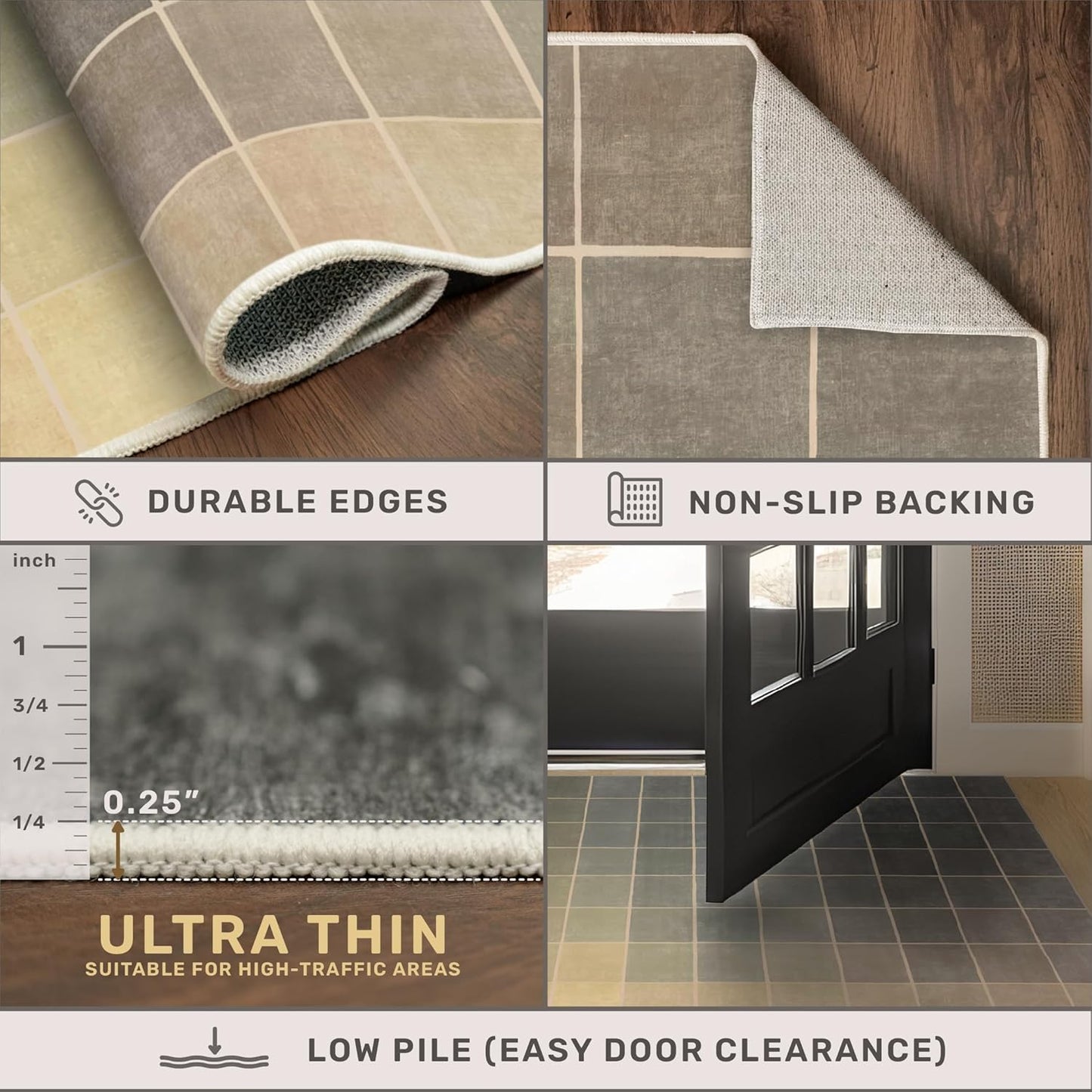 Washable Minimalist Modern Office Rug - 5x7 Non-Slip, Stain-Resistant Low Pile in Gray & Beige