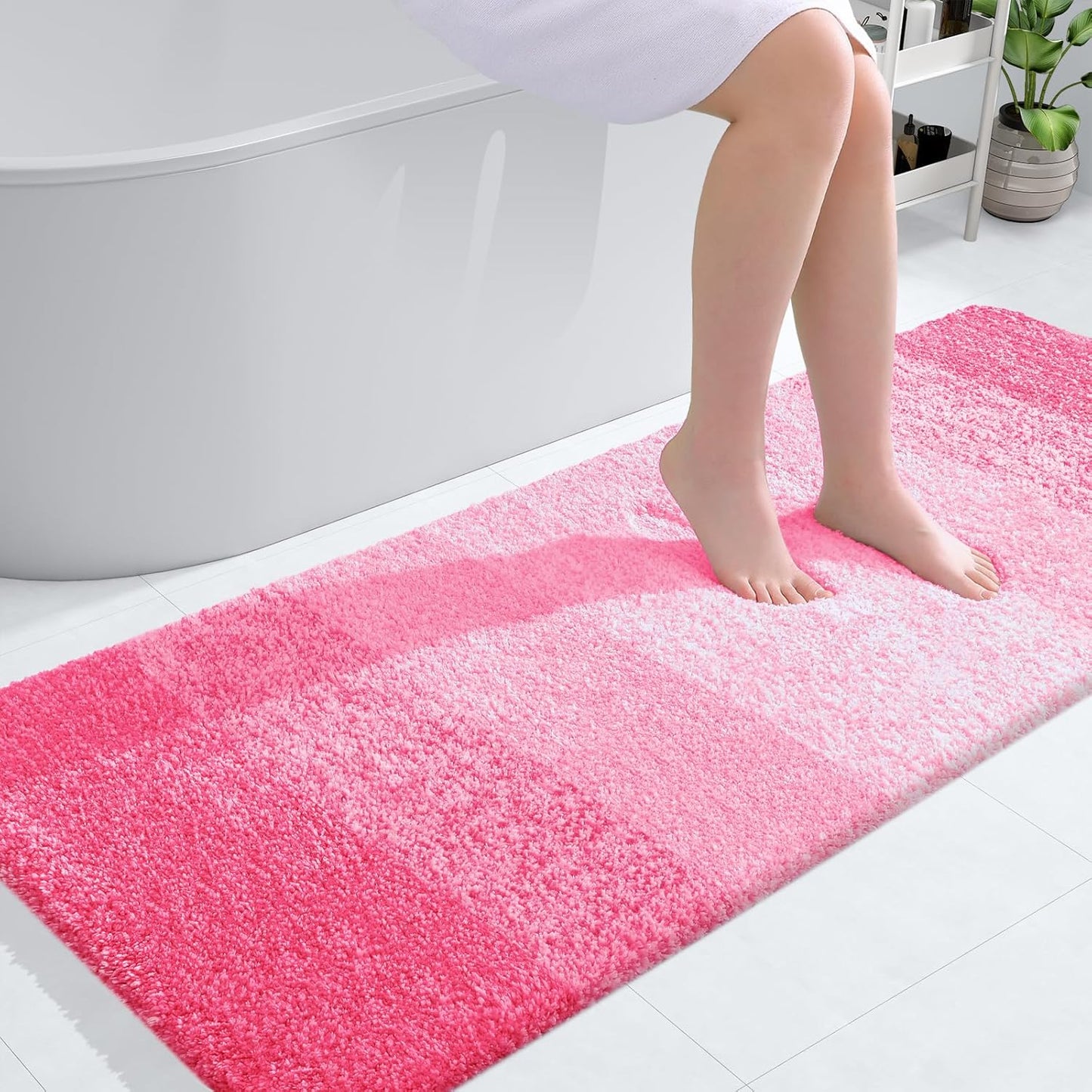 OLANLY Large Bathroom Rugs - Extra Soft Microfiber Mat 54x24 | Quick Dry, Machine Washable, Pink