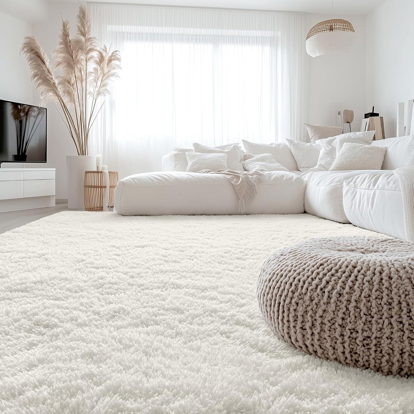 OLANLY Large Area Rug - Soft Fluffy Shaggy Indoor Carpet for Living Room & Bedroom | 9x9 ft, Ivory