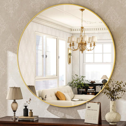HARRITPURE Round Mirror 30 Gold Wall Mounted Circle Mirrors Vanity Mirror with Brushed Aluminum Alloy Frame Modern Decoration for Bathroom, Living Room, Vanity, Bedroom, Entryway