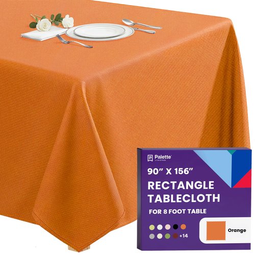 Gee Di Moda Rectangle Tablecloth - 90 x 156 Inch Orange Table Cloth for 8 Foot Tables with Floor-Length Drop - Heavy Duty Washable Fabric for Holiday Party, Dinner, Weddings & Baby Shower