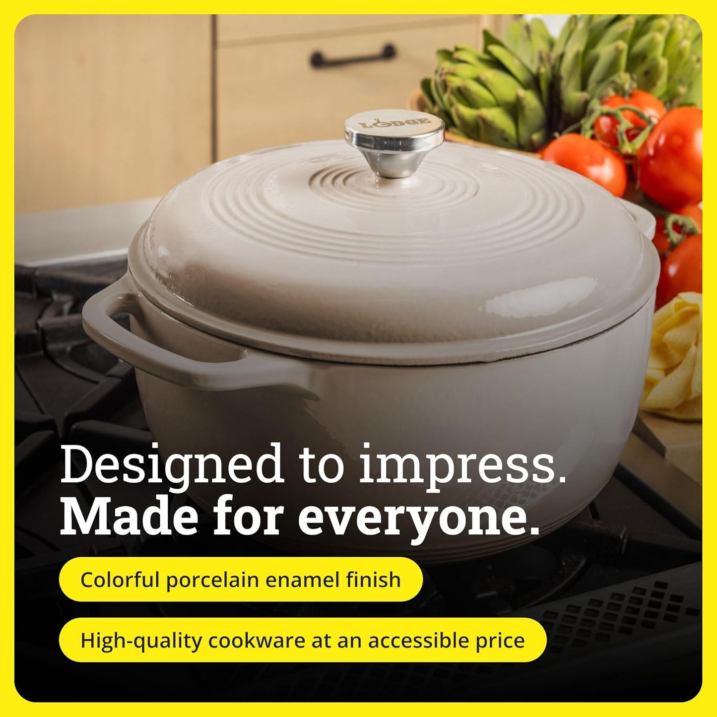 Lodge Essential Enamel Cast Iron Dutch Oven - 6 Quart Moisture-Sealing Lid & Dual Handles - Ideal for Baking & Slow Cooking - Sandalwood