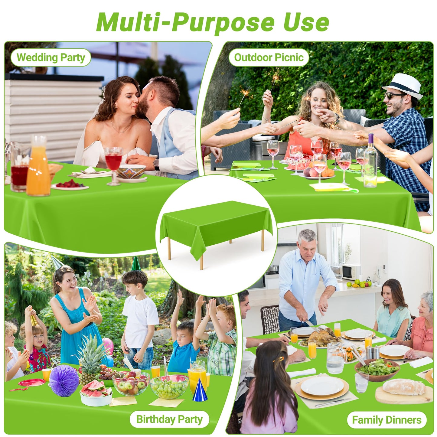 QZYL 12 PCS Bright Plastic Table Cover, 54 X 108 in Rectangle Disposable Table Cloth for Picnic, Light Green Plastic Tablecloth for Parties Weddings Graduation Birthday