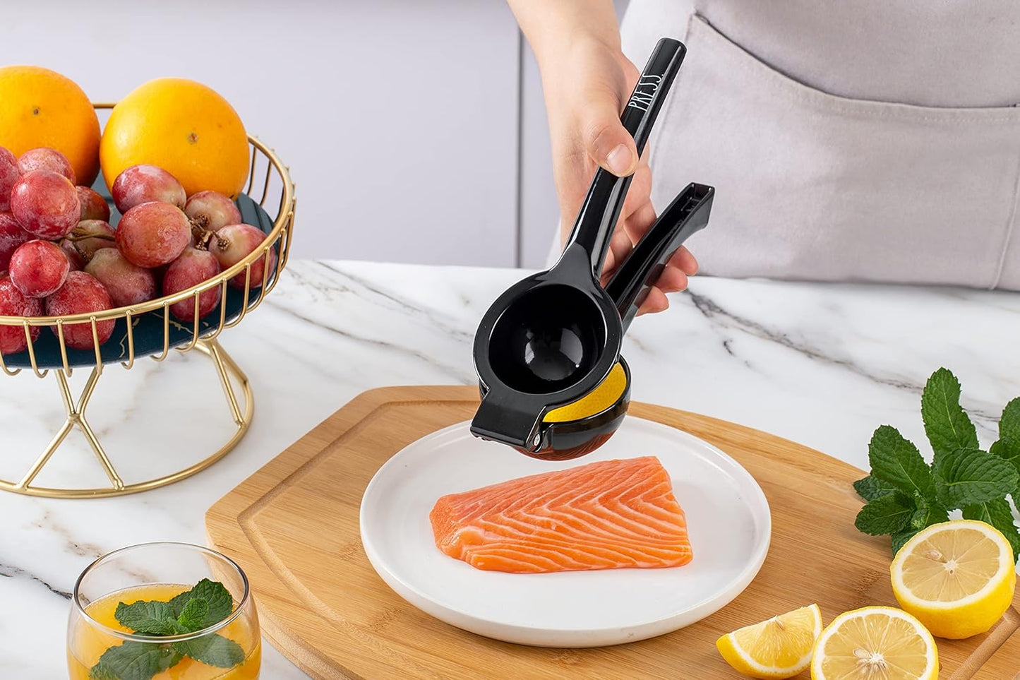 Rae Dunn Manual Citrus Press Juicer - Handheld Metal Lemon & Lime Squeezer (Black)