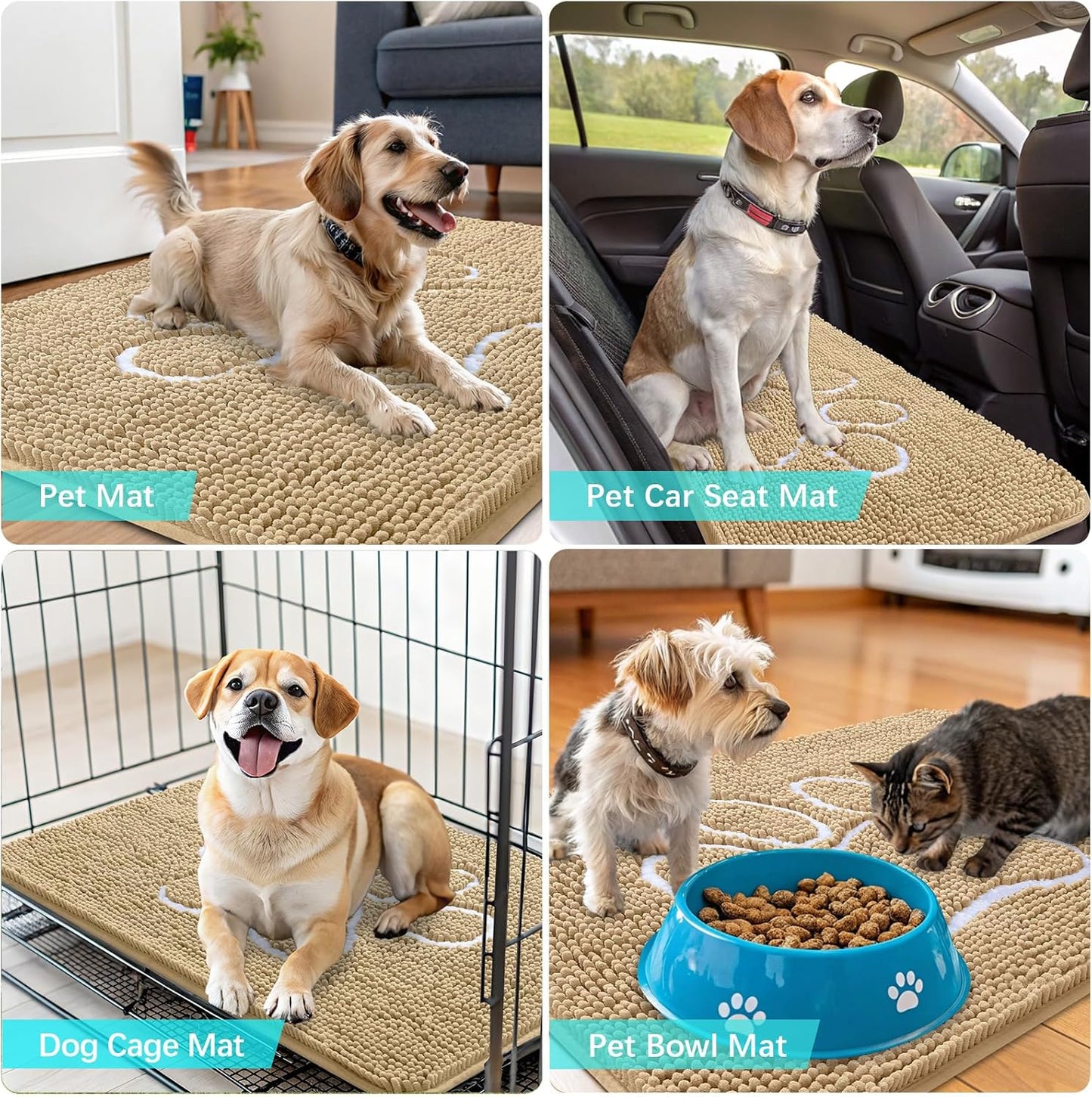 OLANLY Dog Door Mat - Absorbent Non-Slip Muddy Paws Mat | Quick Dry Chenille 47x32, Beige