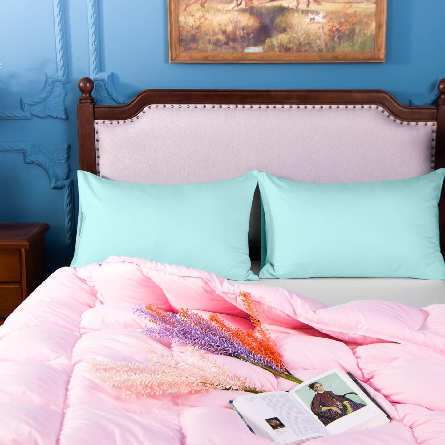 NTBAY Egyptian Cotton Pillowcases - Soft & Breathable 500 Thread Count | Set of 2, Aqua 20x30