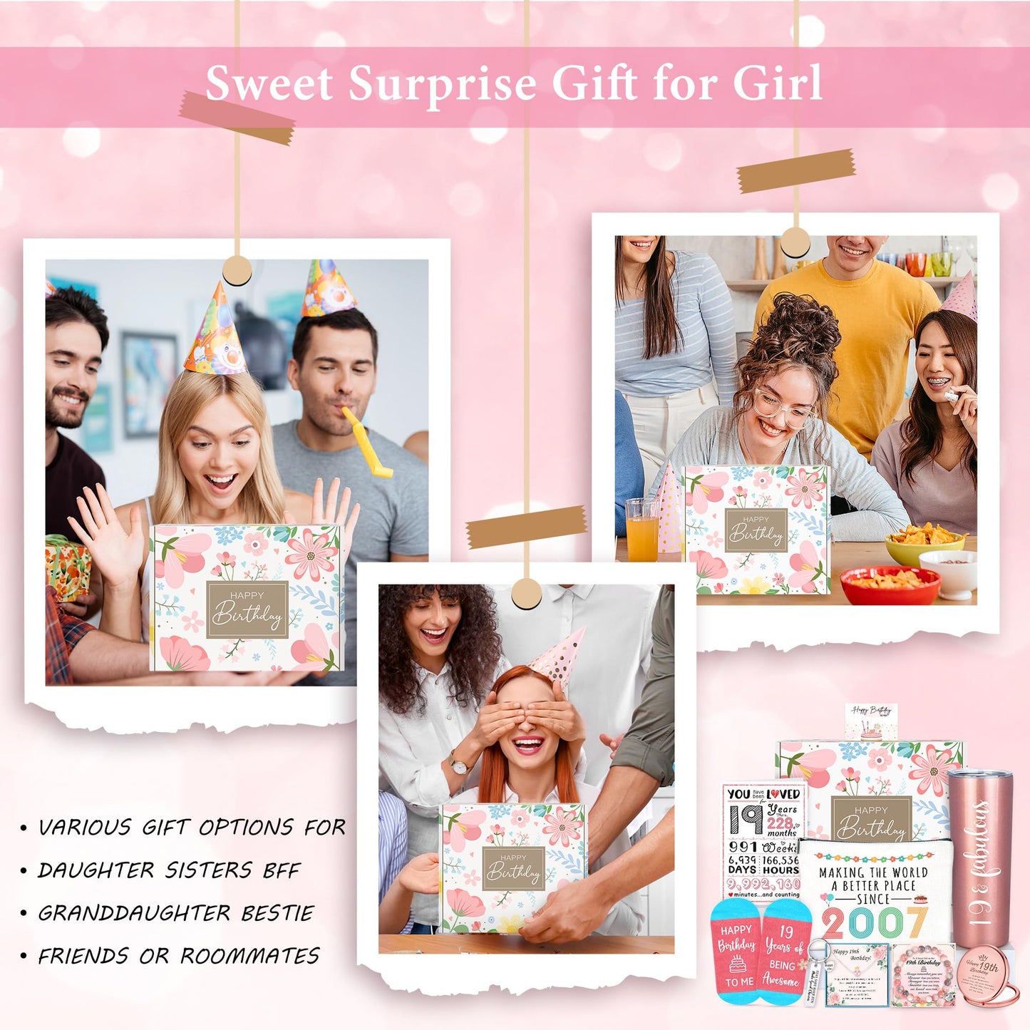 19 Year Old Girl Birthday Gift Ideas Happy 19th Birthday Gifts for Girls Unique Gifts for 19 Year Old Female, Women, Daughter, College Girls Cool 19th Decorations Gift Box with Tumbler Makeup Bag
