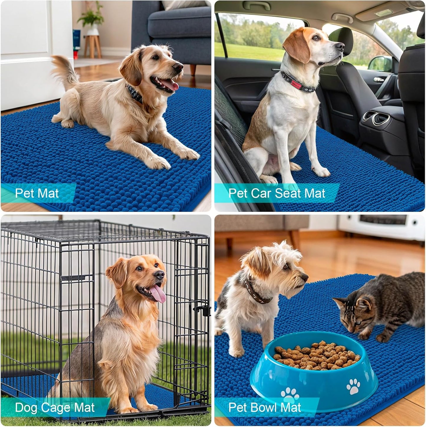 OLANLY Dog Door Mat - Absorbent Non-Slip Mud Mat for Indoor Use | Quick Dry Chenille, 50x30, Deep Navy Blue