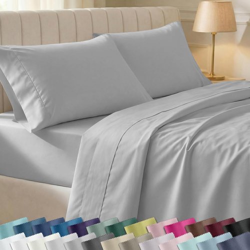 California Design Den 100% Cotton Twin Size Sheet Set - 400 Thread Count, Silky Smooth & Breathable - Light Grey