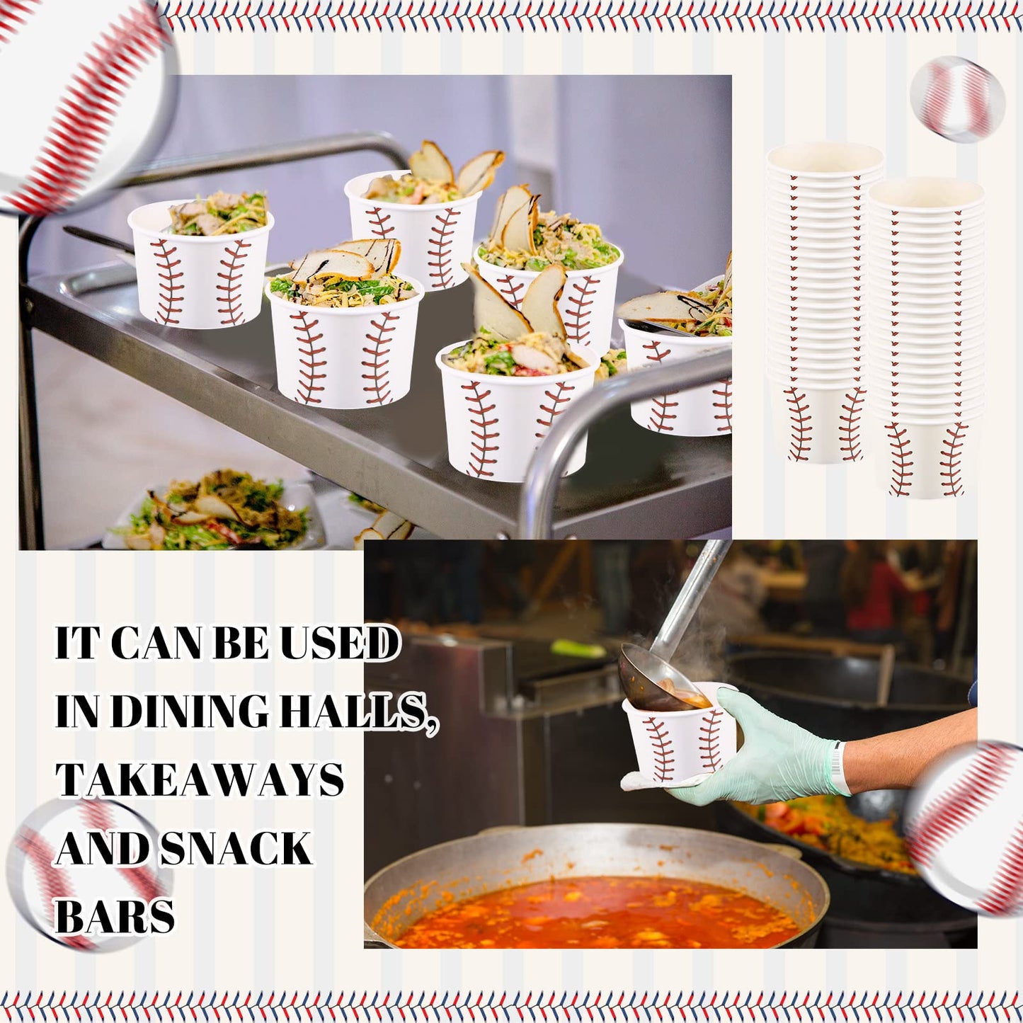 200 Pieces Baseball Party Snack Bowl Ice Cream Bowls 9 oz Soup Cup Baseball Serving Dishes for Parties Disposable Paper Food Tasting Cups Baseball Party Supplies Game Day Decorations Dessert Cups