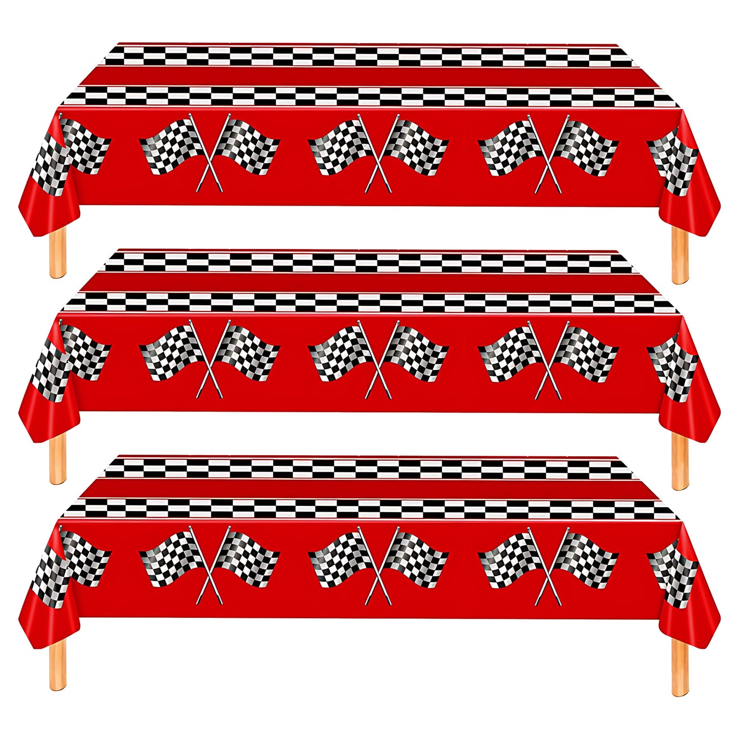 3 Pack Checkered Race Car Tablecloths - Race Car Birthday Party Decorations Kids' Party Tablecovers 54"x108" Rectangular Disposable for Boys Birthday Baby Shower