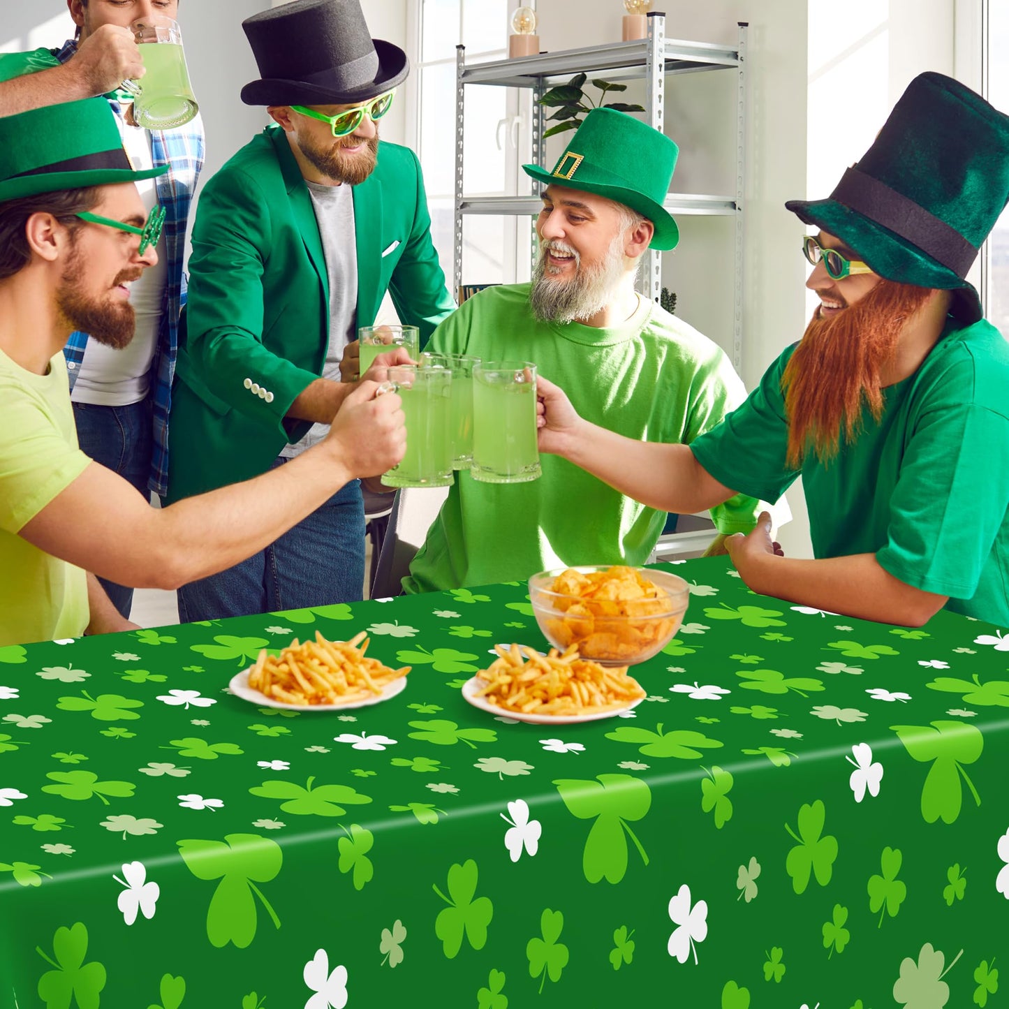 4 PCS St Patricks Day Decorations, Plastic 108" X 54" Irish St Patricks Day Tablecloth, Disposable Lucky Shamrock Decorations, Rectangle Shamrock Green Table Cloths, Lucky Decor for Memorable Table