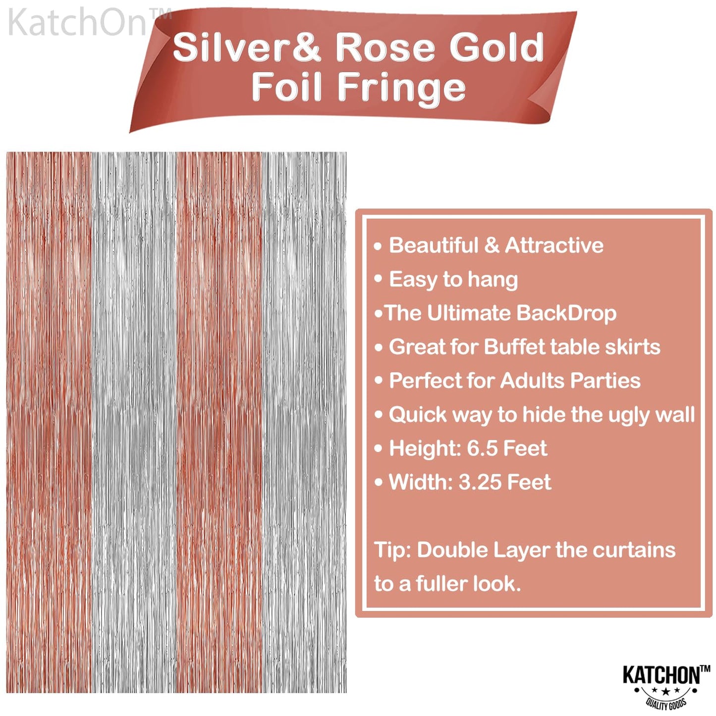 KatchOn, Silver and Rose Gold Fringe Backdrop, Pack of 2 | Silver & Rose Gold Streamers for 16th Birthday, Baby Shower | Bachelorette Party, Bridal Shower Decorations | Graduation Decorations 2026