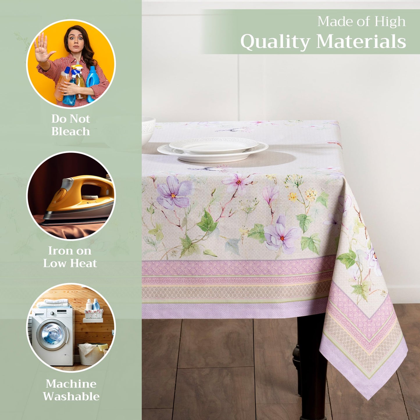 Maison d' Hermine Table Cloth Rectangle Table 100% Cotton 70 x 90 Inches Tablecloth Reusable Decorative for Dining Kitchen Room Farmhouse Home Gifts for Mothers Day Spring Summer - Magnolia Mornings