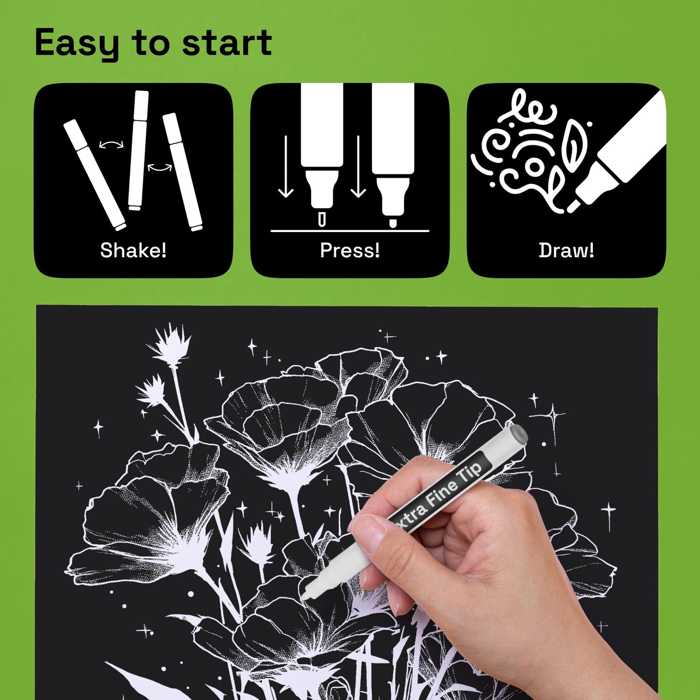 ARTISTRO 5 White Paint Pen for Rock, Glass, Ceramic, Wood, Tire, Fabric, Metal, Canvas, Marking, Painting - Set of 5 Acrylic Paint Markers Water-based