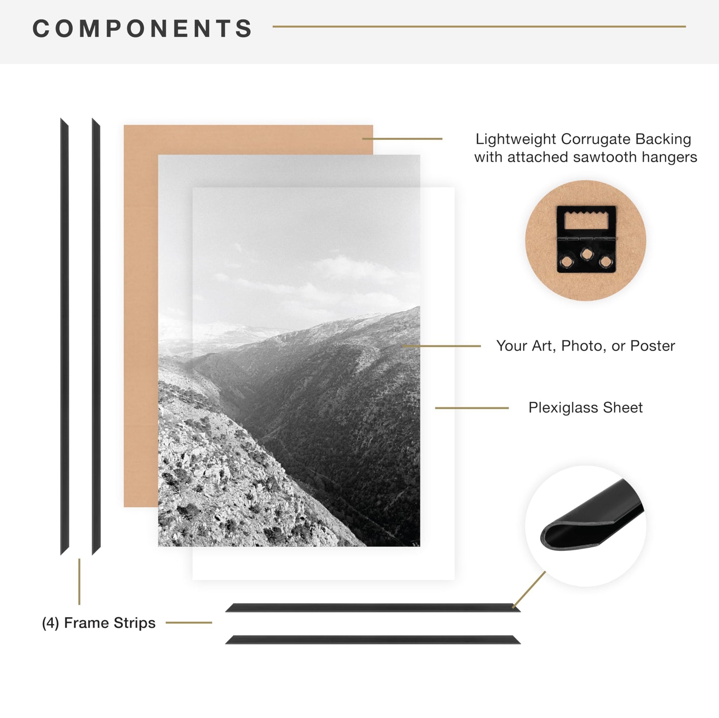 MCS Original Poster Frame 18x24 Black Lightweight Vertical & Horizontal Wall Hanging Large Picture Frame for Posters, Art Prints & Gallery Wall (6-Pack)