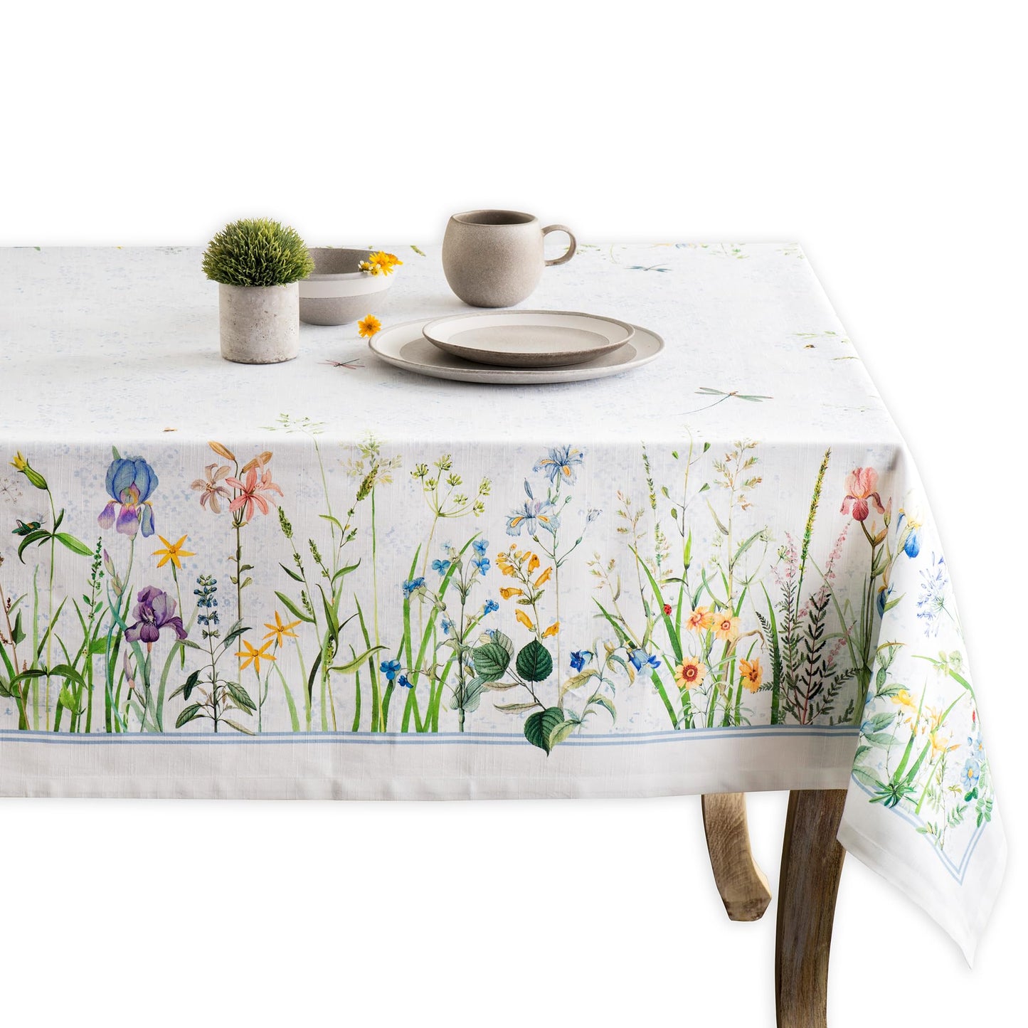 Maison d' Hermine Table Cloth Square Table 100% Cotton 54 x 54 Inches Tablecloth Reusable Decorative for Dining Kitchen Room Farmhouse Home Gifts for Mothers Day Spring Summer - Fleurs De Mai
