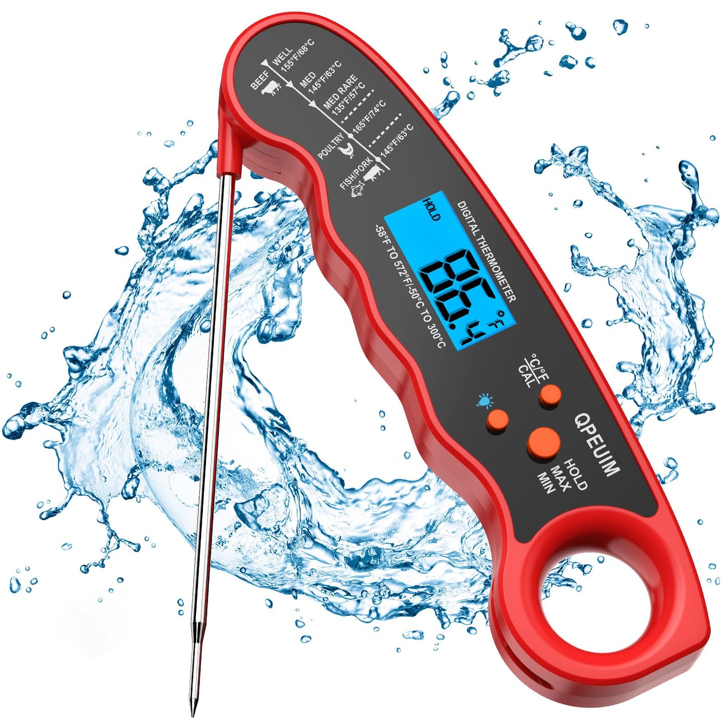 QPEUIM Meat Thermometer Digital Instant Read Thermometer Waterproof Food Thermometer with Backlight & Calibration for Grill and Cooking Turkey BBQ