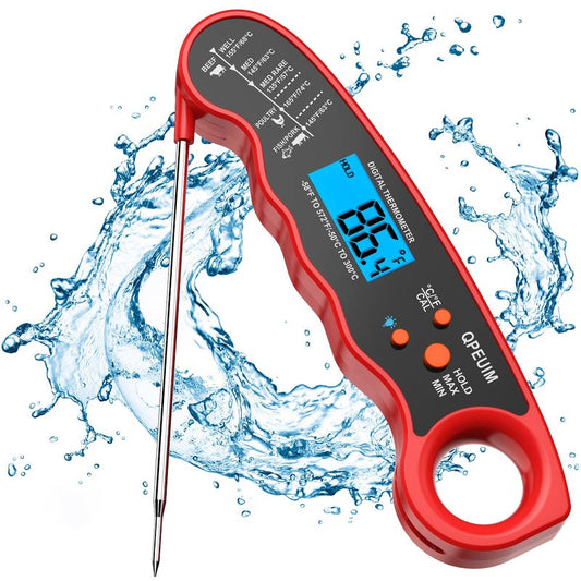 QPEUIM Meat Thermometer Digital Instant Read Thermometer Waterproof Food Thermometer with Backlight & Calibration for Grill and Cooking Turkey BBQ