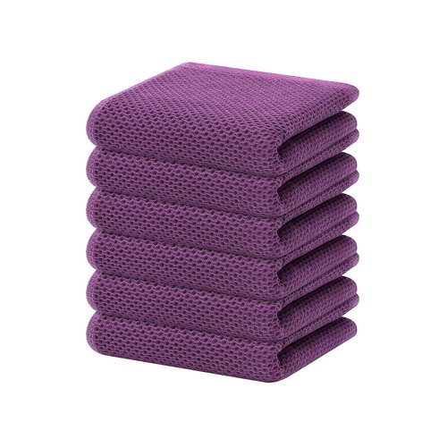 Homaxy 100% Cotton Waffle Weave Kitchen Dish Towels, Ultra Soft Absorbent Quick Drying Cleaning Towel, 13 x 28 Inches, 6-Pack, Purple